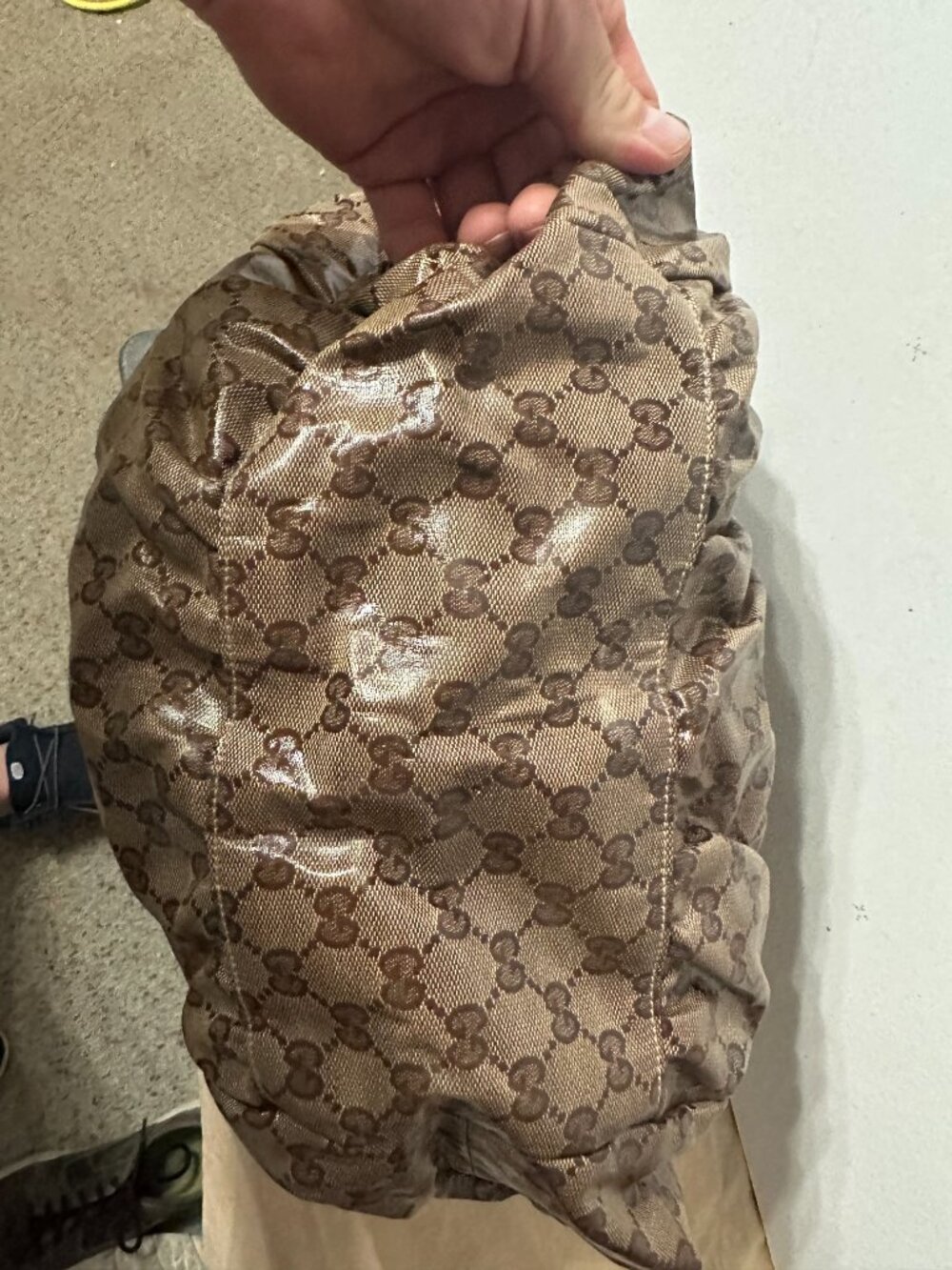 Gucci GG Crystal Canvas Hysteria Fold-Over Hobo- back has a stain/wear - Picture 6 of 13